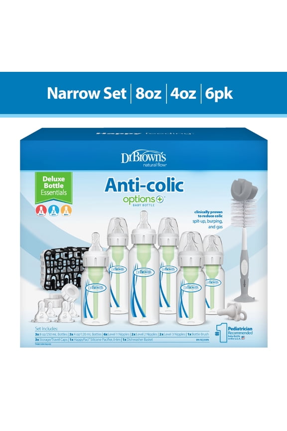 Natural Flow Anti-Colic Options+ Deluxe Bottle Essentials Gift Set, BPA Free, 0m+