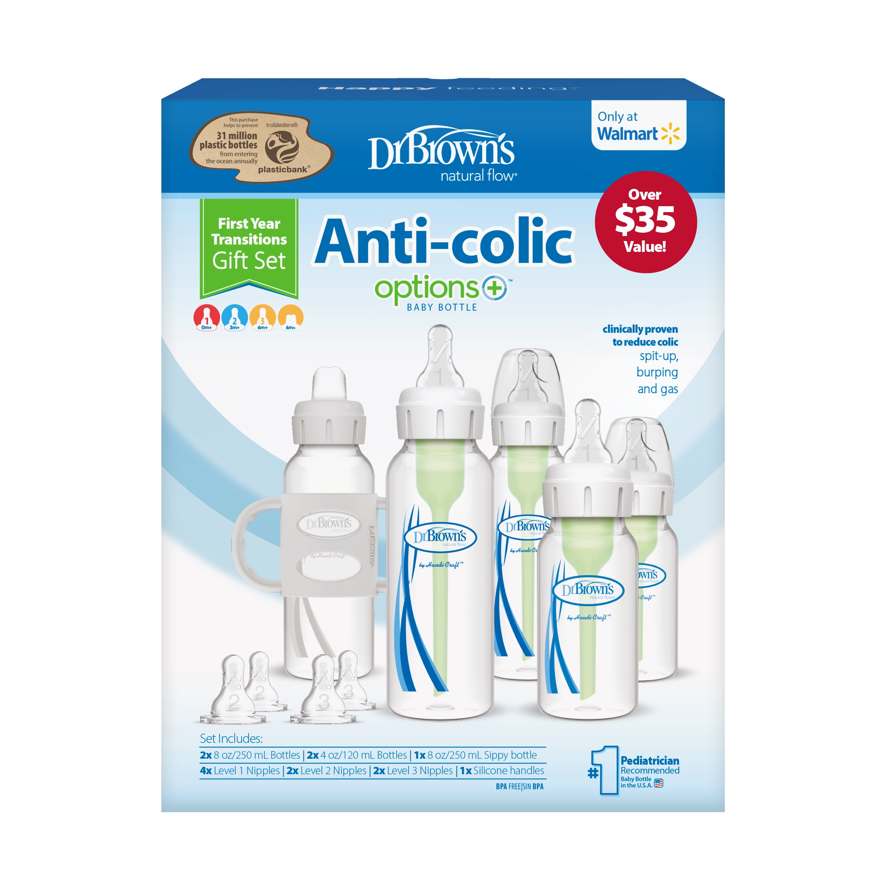 Dr. Brown's Natural Flow Anti-Colic Options+ First Year Baby Bottle Gift Set, Gray, BPA free, 0m+