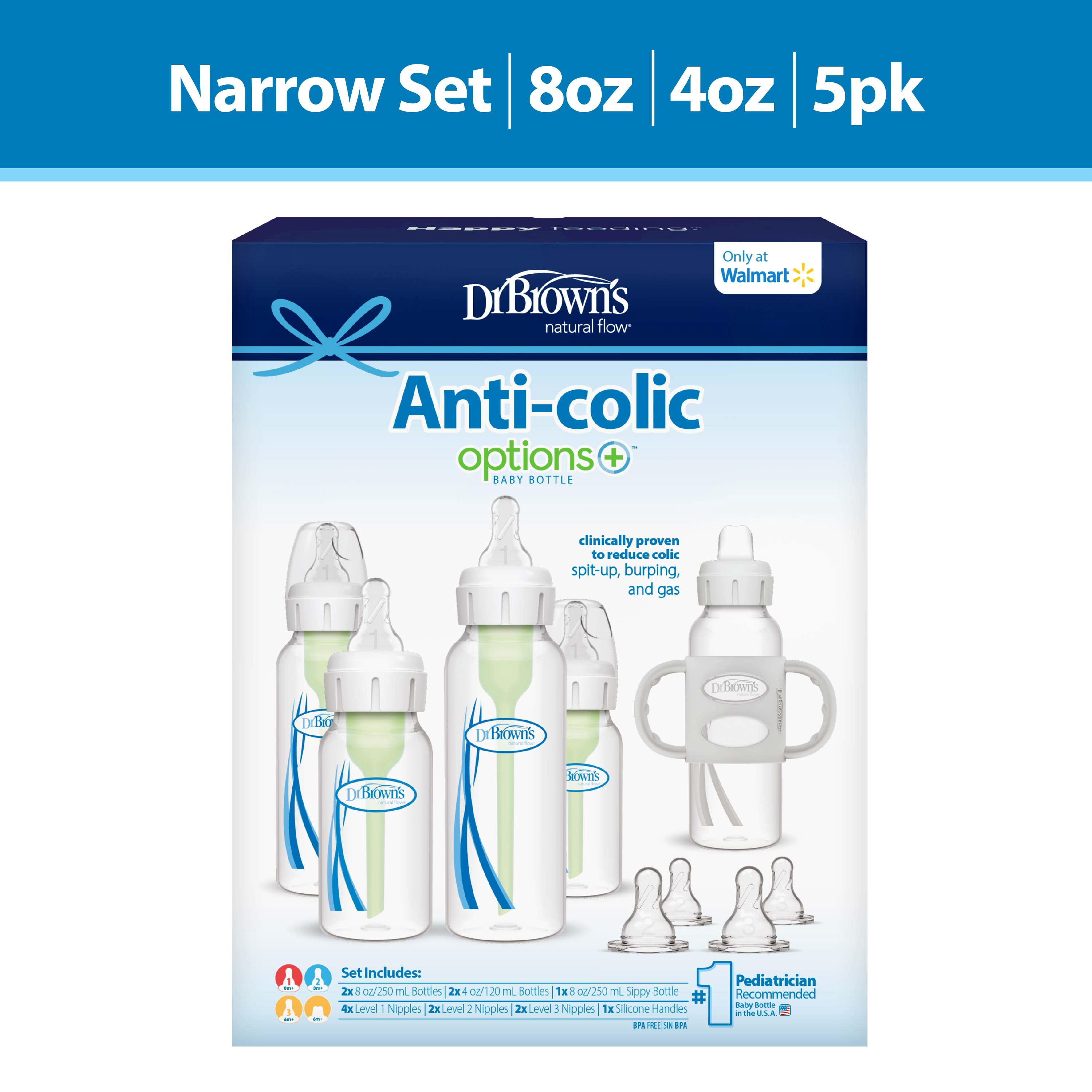 Dr. Brown's Anti-Colic Newborn Baby Bottle Gift Set, Clear with Gray