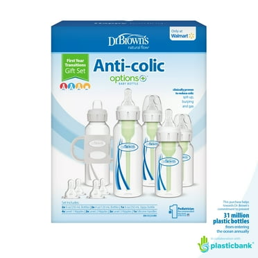 Dr. Brown's Natural Flow Anti-Colic Options+ First Year Baby Bottle Gift Set, Gray, BPA free, 0m+