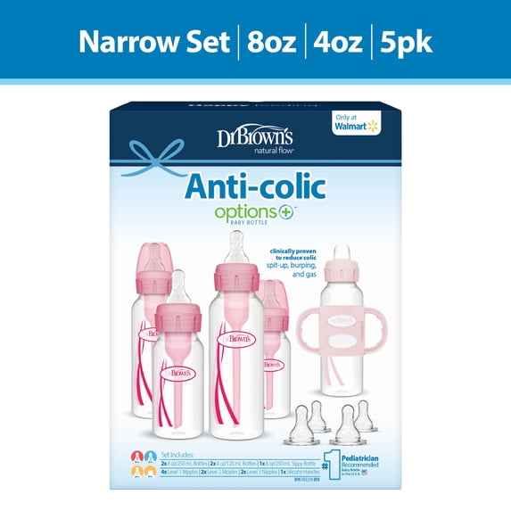 Dr. Brown's Anti-Colic Options+ First Year Baby Bottle Gift Set, Pink, BPA-Free, 0m+