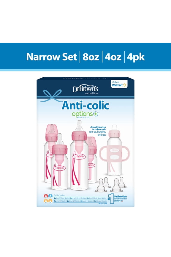 Natural Flow Anti-Colic Options+ First Year Baby Bottle Gift Set, Pink, BPA free, 0m+