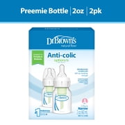 Dr. Brown's Natural Flow Anti-Colic Options+ Narrow Baby Bottle, 2oz/60ml, Preemie Flow, 0m+, 2 Pack