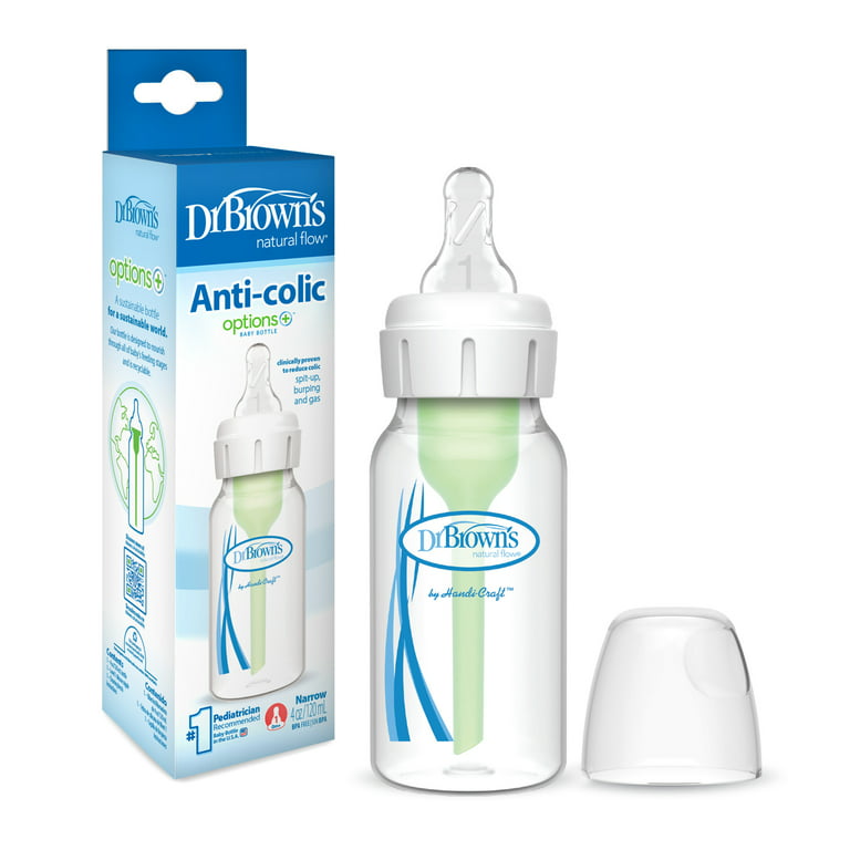  Dr. Brown's Natural Flow Anti-Colic Options+ Wide-Neck Glass  Baby Bottle 5 oz/150 mL, with Level 1 Slow Flow Nipple, 1 Pack, 0m+ : Baby