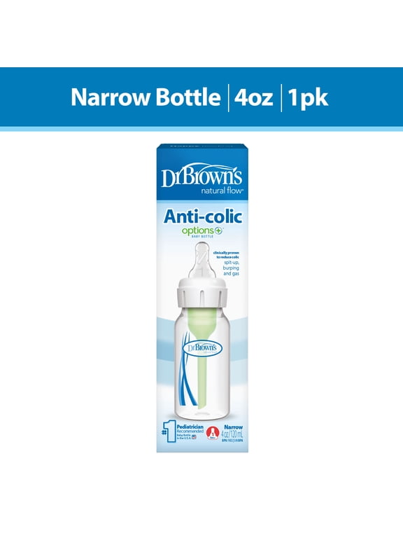 Natural Flow Anti-Colic Options+ Narrow Baby Bottle, 4oz, Slow Flow, 0m+, 1 Pack