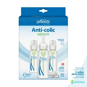Dr. Brown's Natural Flow Anti-Colic Options+ Narrow Baby Bottle, 8oz, 3 Pack + HappyPaci