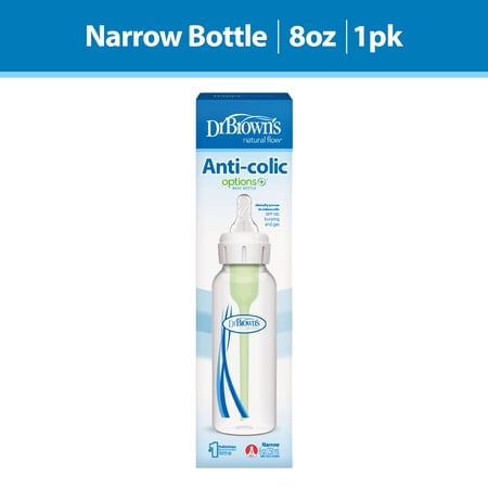 Dr. Brown's Anti-Colic Options+ Narrow Baby Bottle, 8oz/250ml, with Level 1 Slow Flow Nipple, 6-Pack