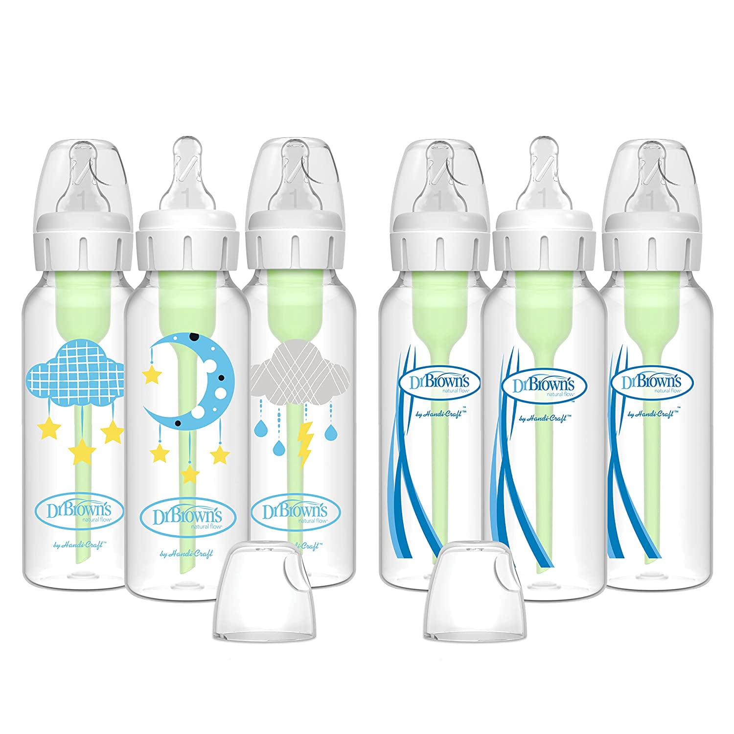 Dr. Brown's Natural Flow Anti-Colic Options+ Narrow Baby Bottle, Cloud Moon, 8oz, 0m+, 6 Pack