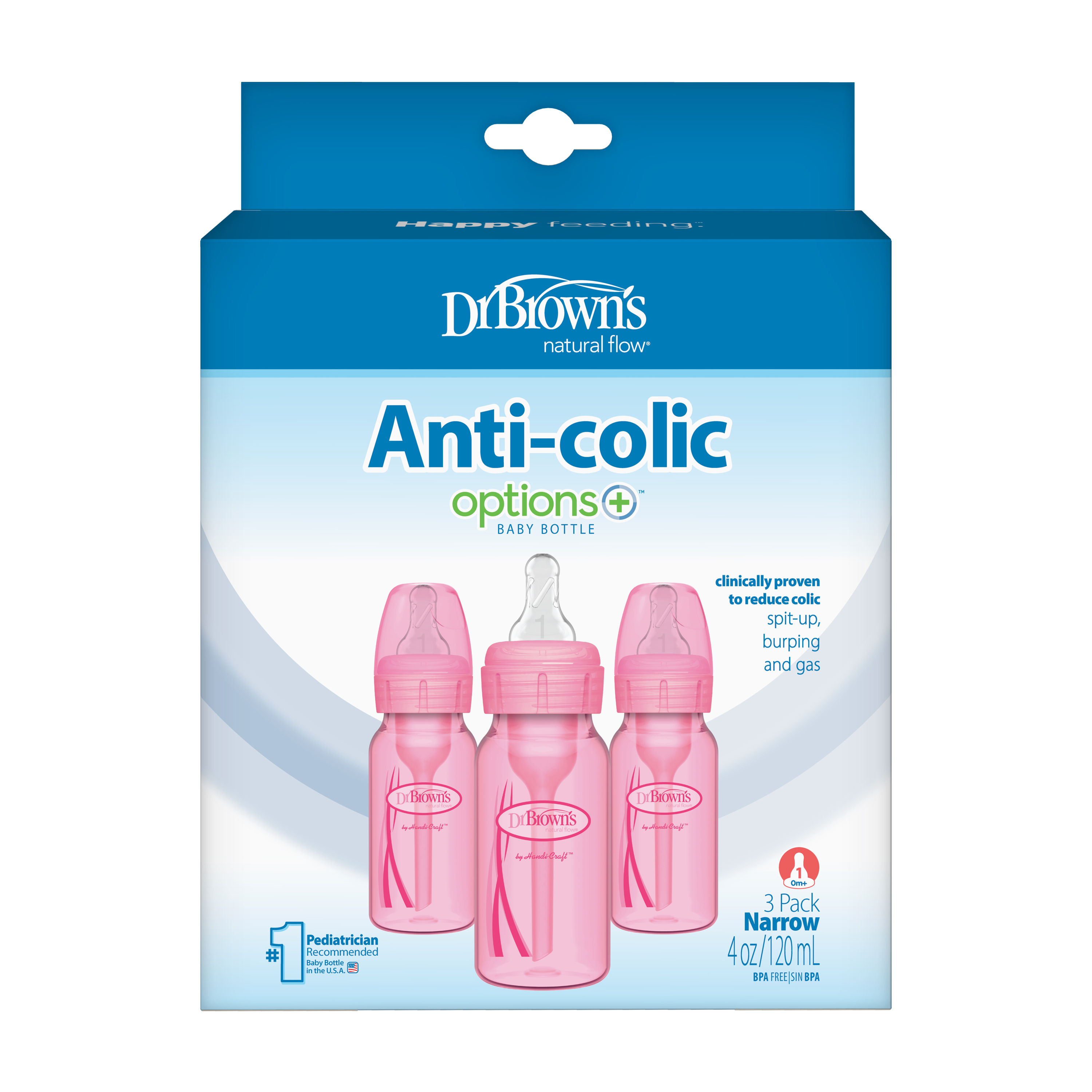 Dr Brown s Anti Colic Options Narrow Baby Bottles Pink 4oz 3 Pack 