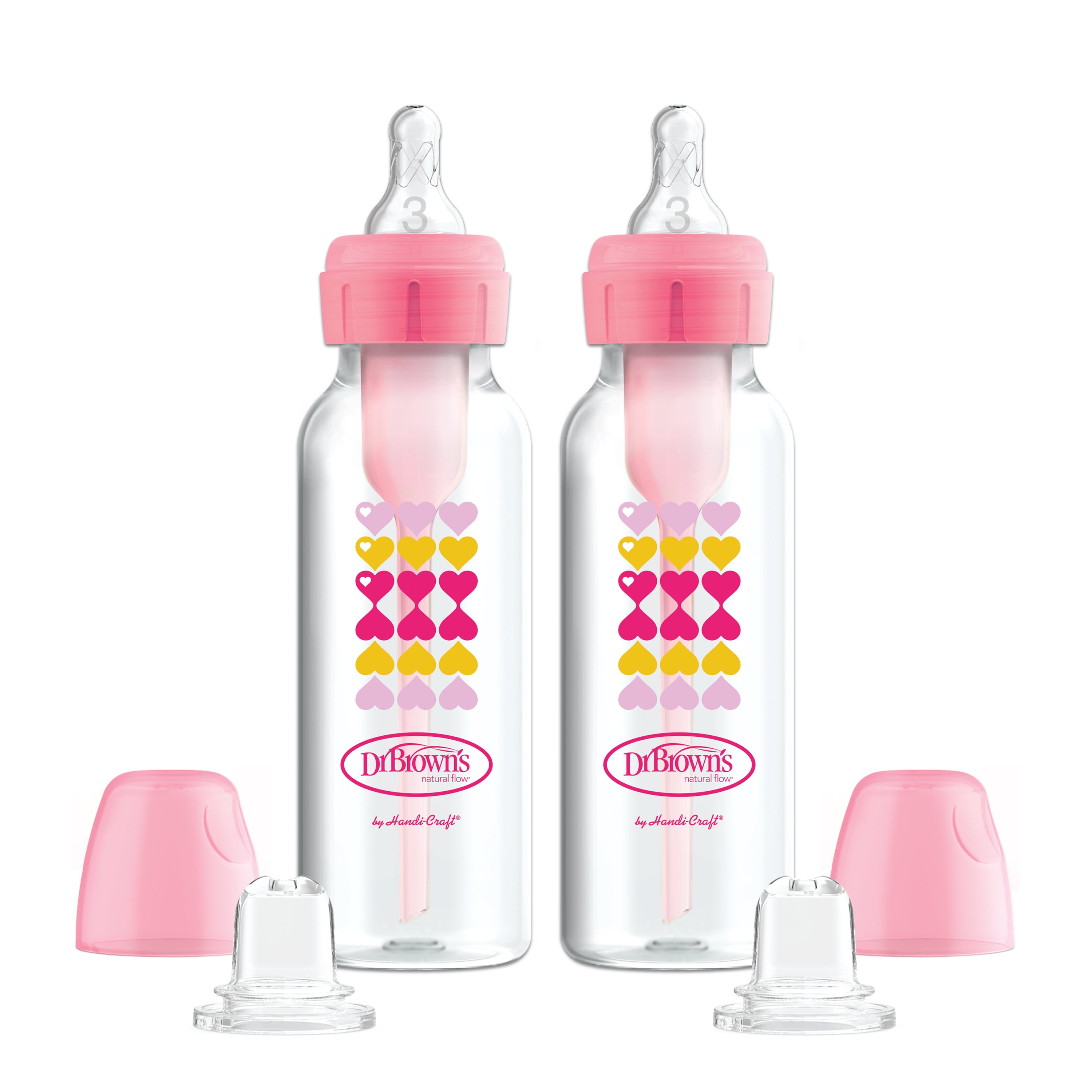 Dr. Brown's Natural Flow Anti-Colic Options+ Narrow Bottle to Sippy Starter Kit, 0m+, Pink, 2 Pack