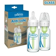 Dr. Brown's Natural Flow Anti-Colic Options+ Narrow Glass Baby Bottle, 4oz/120ml, Level 1 Nipples, 0m+, 2 Pack