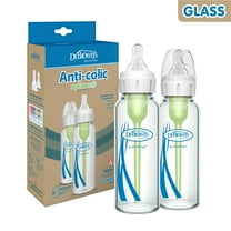 Dr. Brown's Natural Flow Anti-Colic Options+ Narrow Glass Baby Bottle 8 oz/250 mL, with Level 1 Slow Flow Nipple, 2 Pack, 0m+