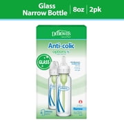 Dr. Brown's Anti-Colic Options+ Narrow Glass Baby Bottle, 8 oz/250 mL, with Level 1 Slow Flow Nipple, BPA Free, 0m+, 2 Pack