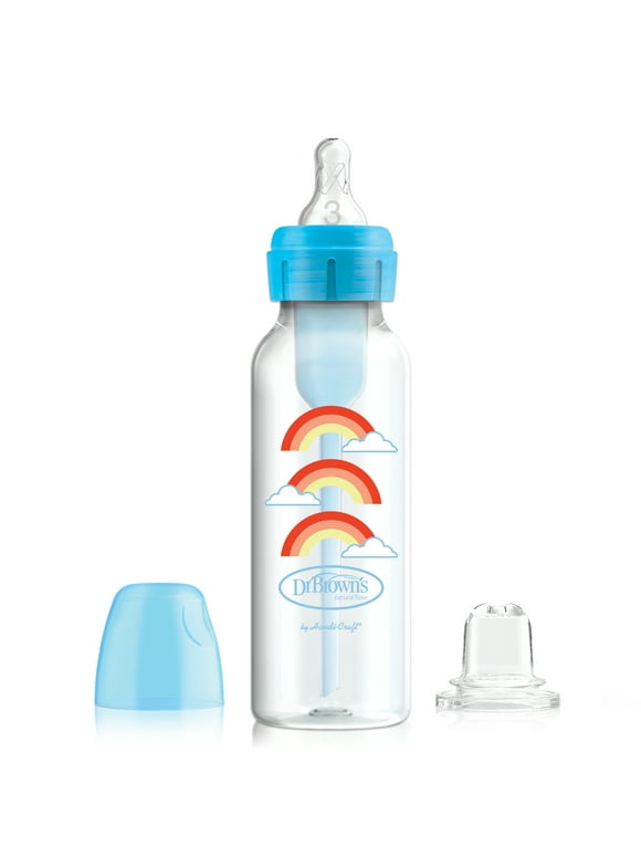 Dr. Brown's Natural Flow Anti-Colic Options+ Narrow Sippy Bottle Starter Kit, 8oz/250ml, 6m+, Blue