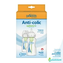 Dr. Brown’s Natural Flow Anti-Colic Options  Wide-Neck Baby Bottle, 9 oz/270 mL, Level 1 Nipple, 2-Pack, 0m 