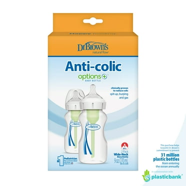 Dr. Brown’s Natural Flow Anti-Colic Options+ Wide-Neck Baby Bottle, 9 oz/270 mL, Level 1 Nipple, 2-Pack, 0m+