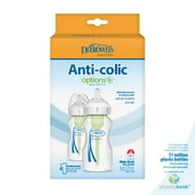 Dr. Brown's Natural Flow Anti-Colic Options+ Wide-Neck Baby Bottle, 9 oz/270 mL, Level 1 Nipple, 2-Pack, 0m+