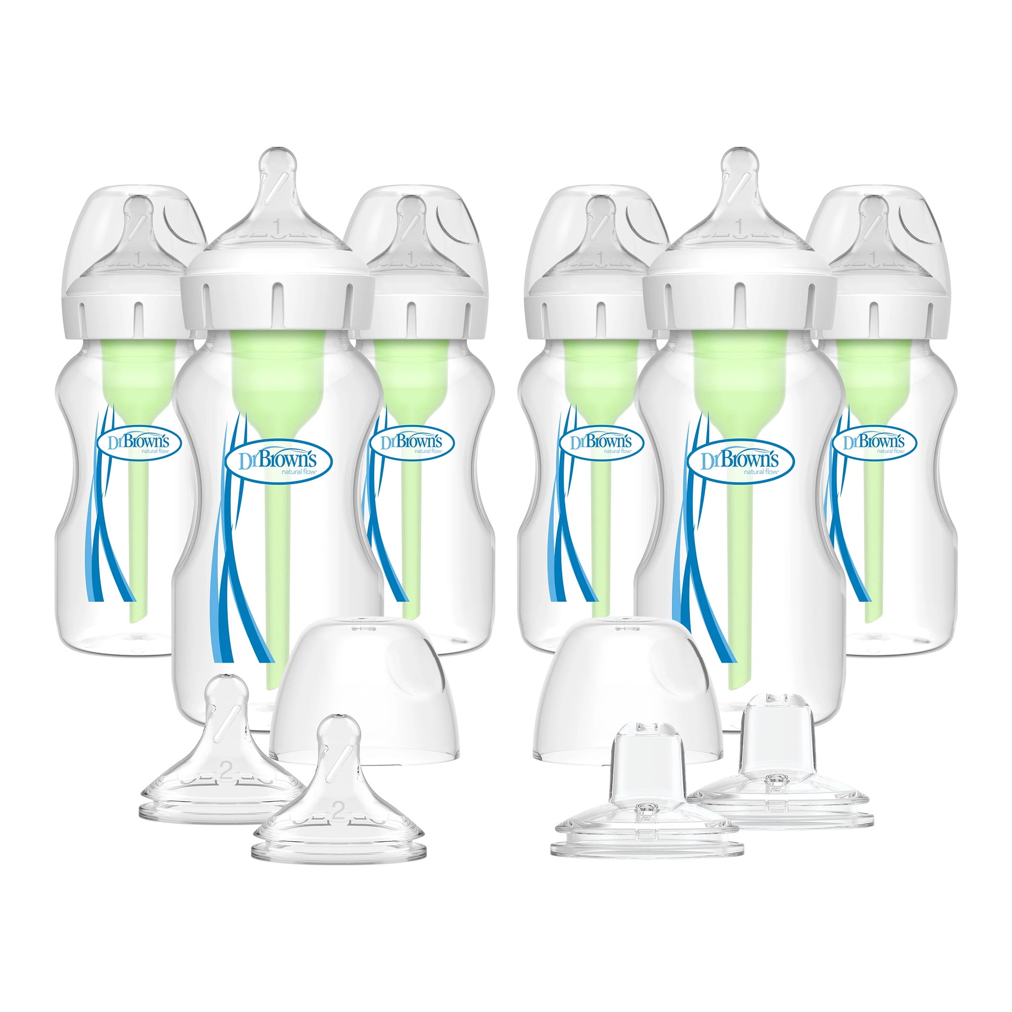 Dr. Brown's Natural Flow Anti-Colic Options+ Wide-Neck Baby Bottle, 9oz, Plus Spouts, 0m+, 6 Pack