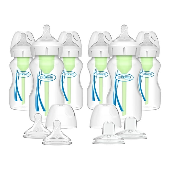 Dr. Brown's Natural Flow Anti-Colic Options+ Wide-Neck Baby Bottle, 9oz, Plus Spouts, 0m+, 6 Pack