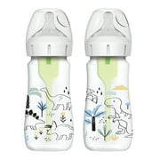 Dr. Brown's Natural Flow Anti-Colic Options+ Wide-Neck Baby Bottle, Dino Decos, 9oz/270ml, Level 1 Slow Flow, 0m+, 2 Pack