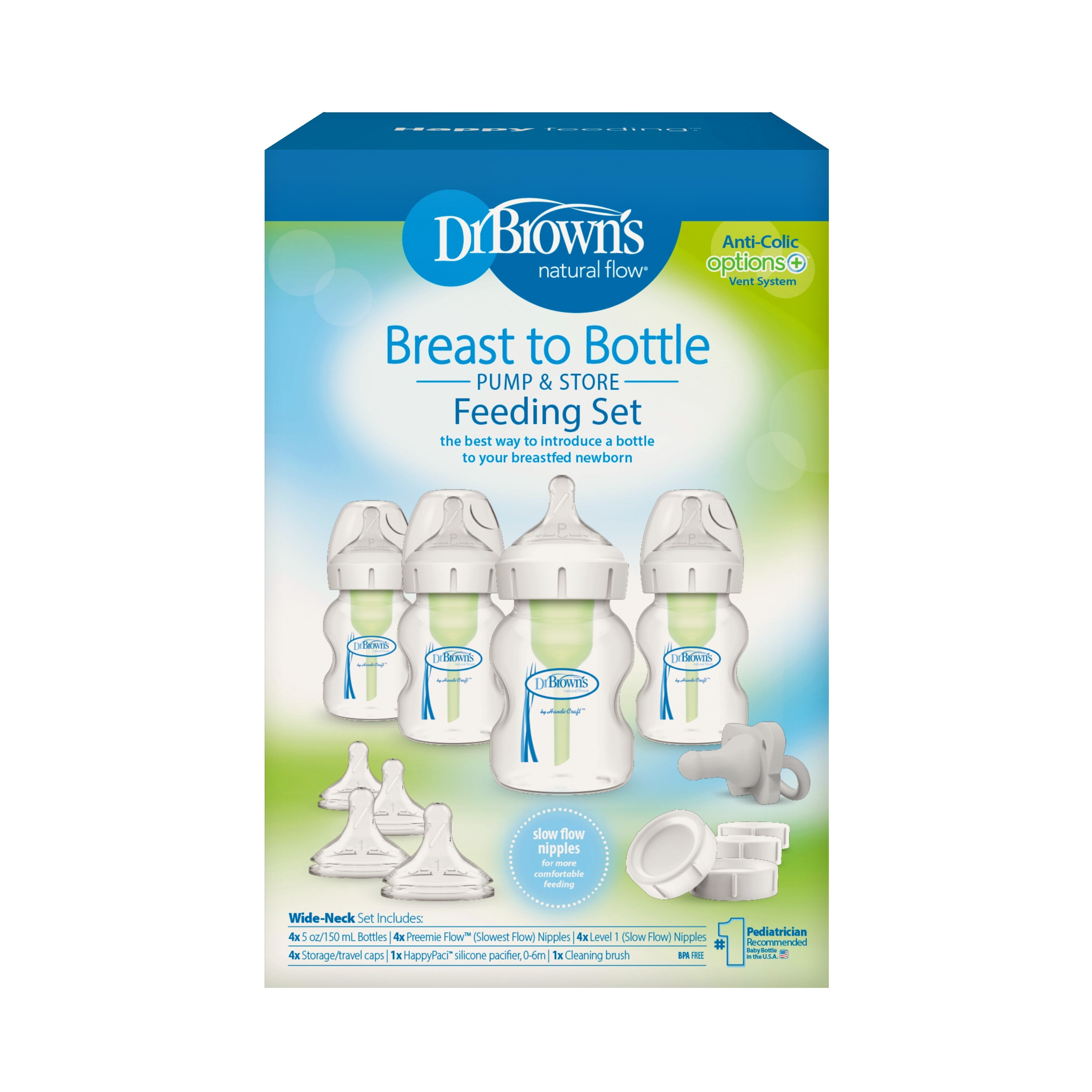 Dr. Brown's 100% Silicone One-Piece Breast Pump,Hands-Free Breast Milk  Collector with Anti-Colic Options+ Baby Bottle (4 oz/120 mL),Level 1