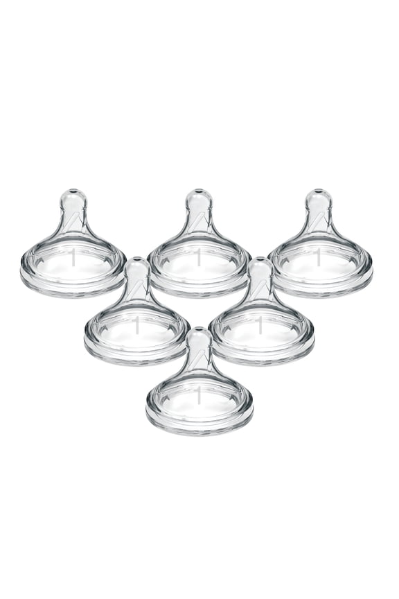 Natural Flow Level 1, Wide-Neck Baby Bottle Nipple, Slow Flow, 0m+, 100% Silicone, 6 Pack
