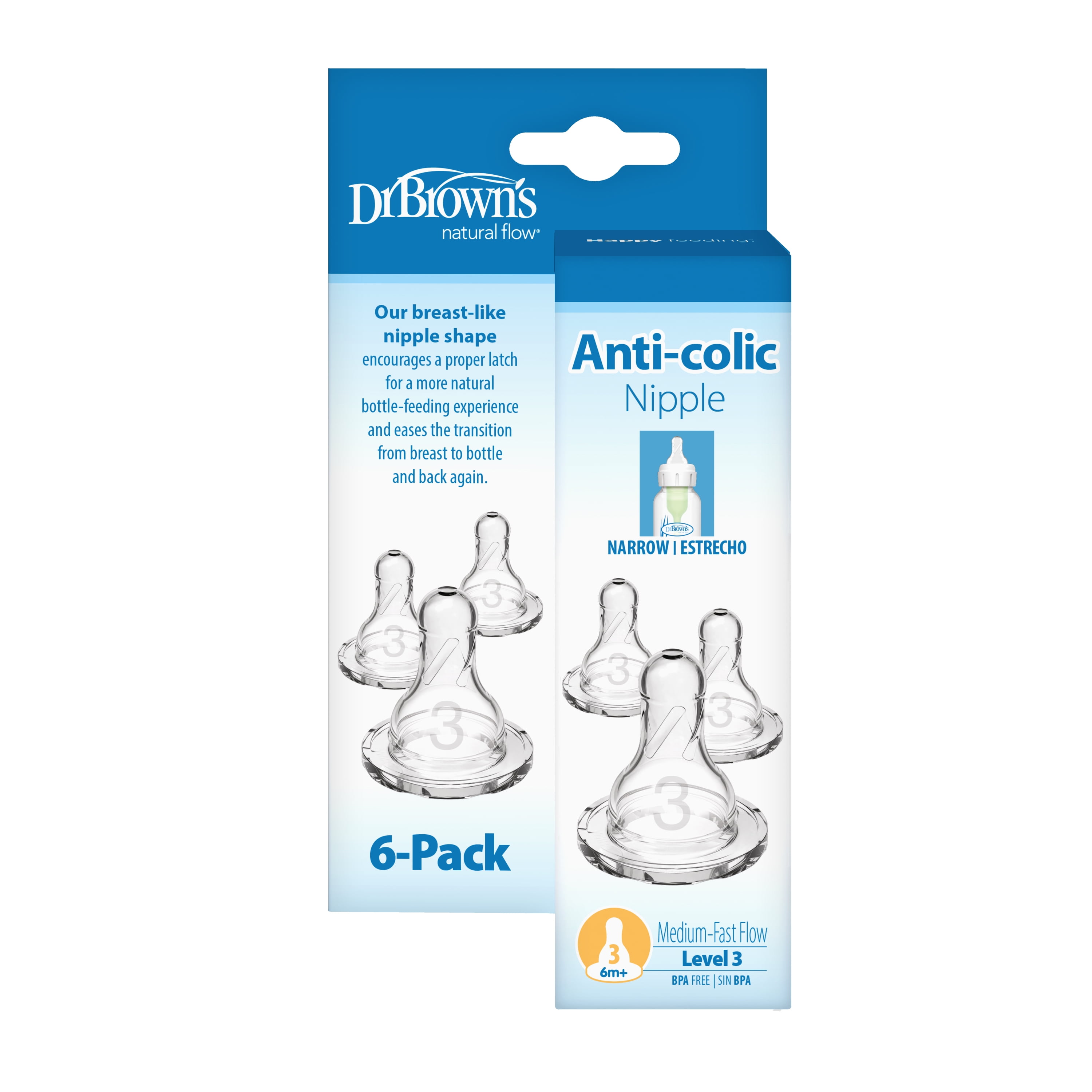 Brown's Baby Bottle Nipple Level 3, Narrow, Medium-Fast Flow