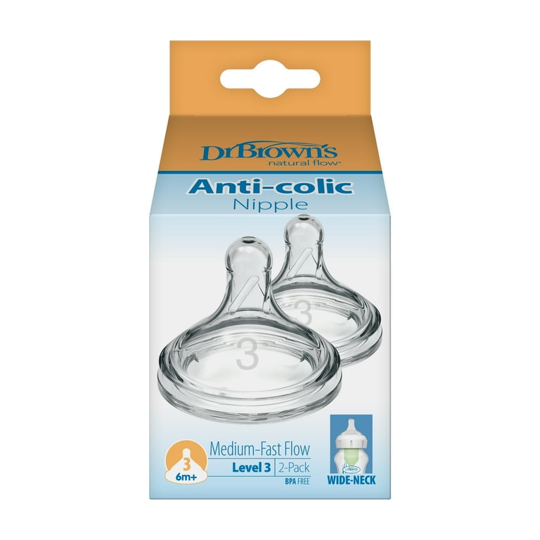 Dr. Brown's Level 3 Wide-Neck Baby Bottle Nipple, Medium-Fast Flow