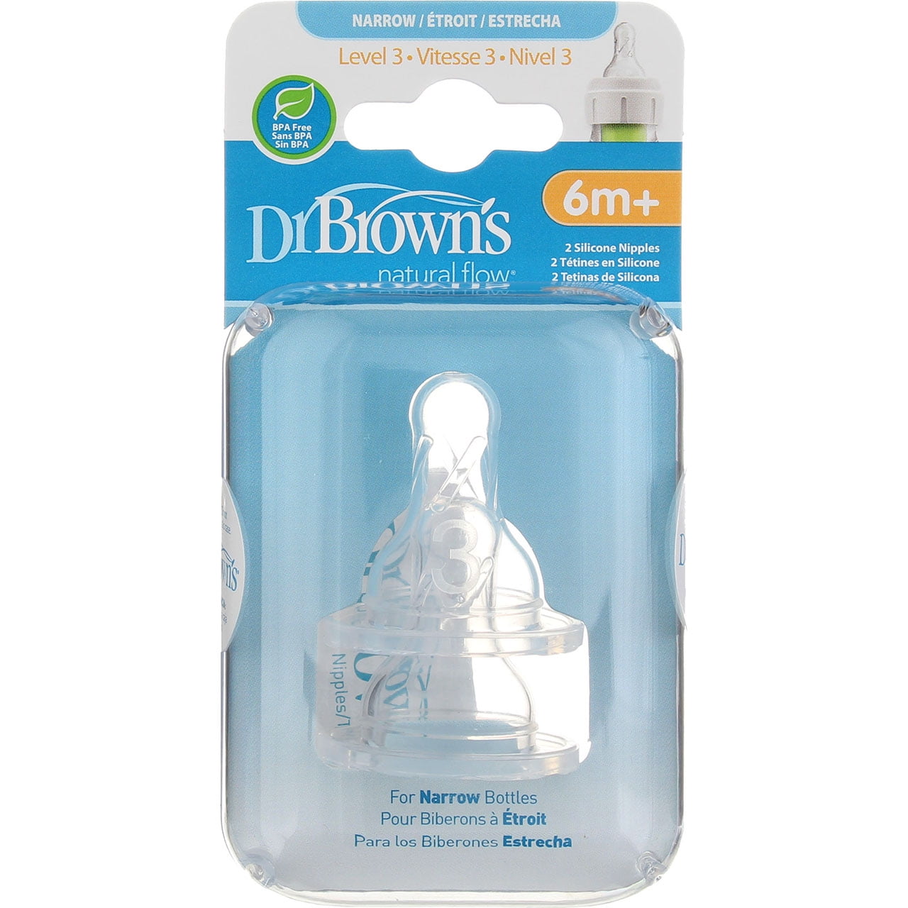 Dr. Brown's Natural Flow Standard Silicone Bottle Nipple, Level 3 6m+, 2 Ct (3 Pack)