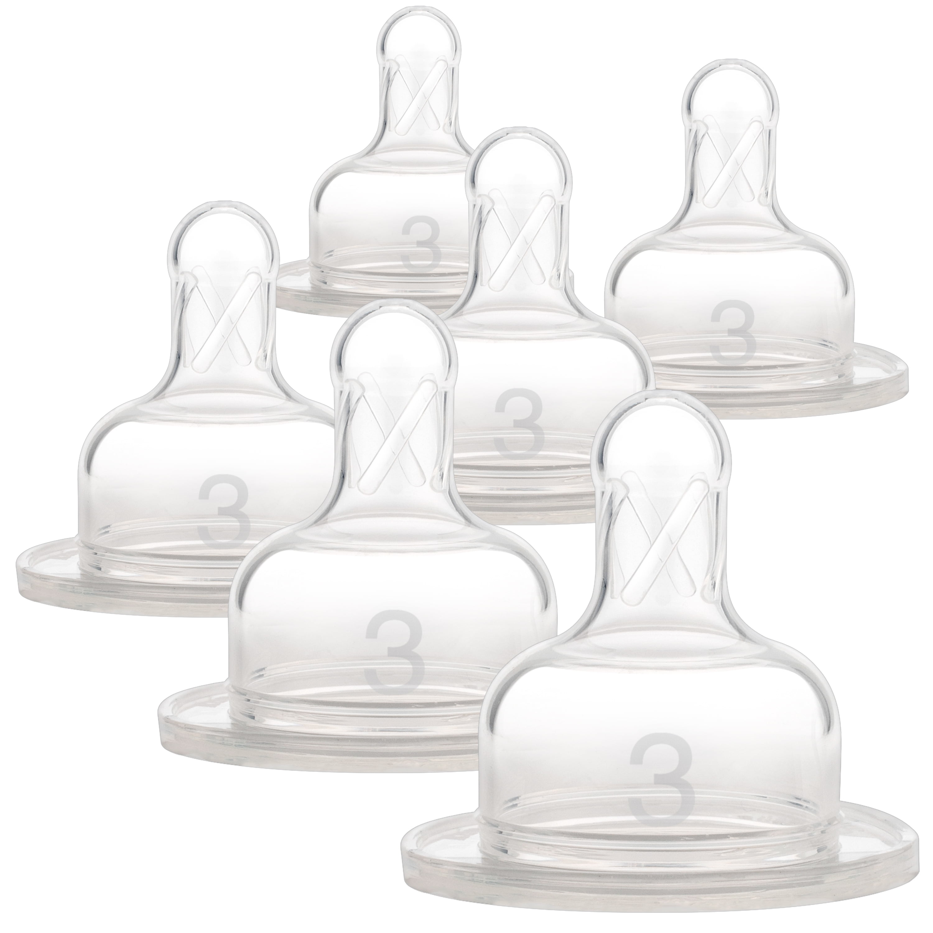 Dr. Brown's Natural Flow Level 3 Wide-Neck Baby Bottle Silicone Nipple,  Medium-Fast Flow, 6m+, 6-pack 
