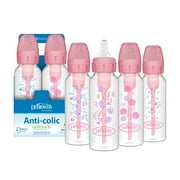 Dr. Brown's Anti-Colic Options+ Narrow Baby Bottle, Pink Floral, 8oz, 0m+, 4 Pack