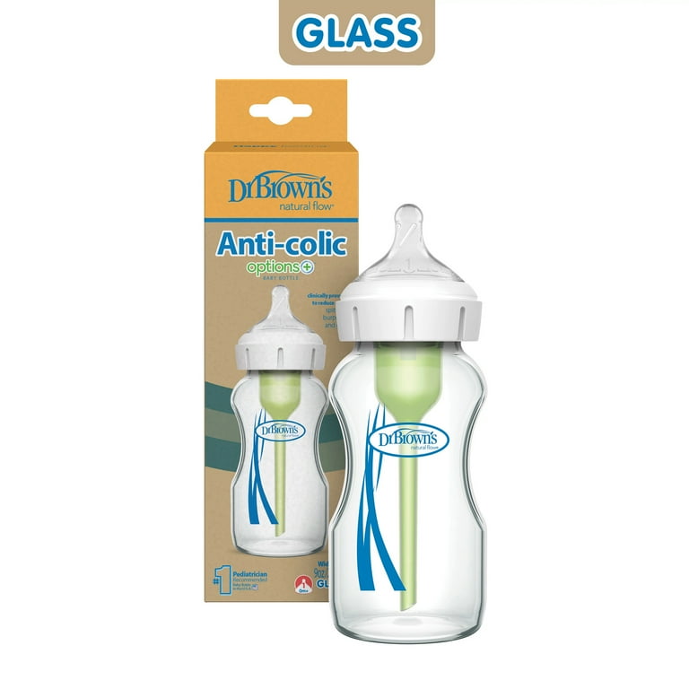 Brown's Anti-Colic Options+ Wide-Neck Glass Baby Bottle, oz