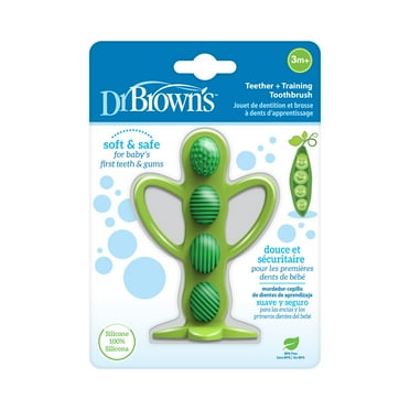 Dr. Brown's Peapod Teether & Training Toothbrush, Soft 100% Silicone, BPA Free, 3m+, 1 Pack