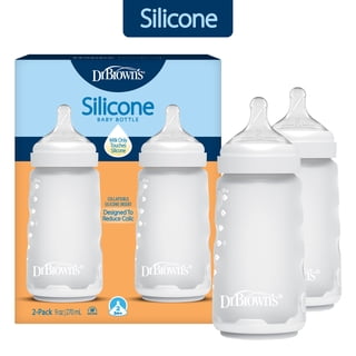 Dr. Brown's Silicone Baby Bottle, Designed to Reduce Colic, 9 oz, Level 2 Medium Flow, White, 2-Pack