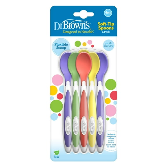 Dr. Brown's Soft-Tip Toddler Spoons with Long Handle for Baby-Led Weaning, BPA Free - 6pk