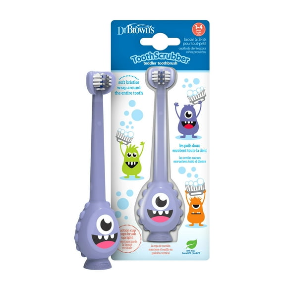 Dr. Brown's ToothScrubber Toothbrush, 3-Sided, Color Changing Bristles, Suction Base, Purple, 1-4Y