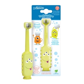Dr. Brown's ToothScrubber Toothbrush, 3-Sided, Color Changing Bristles, Suction Base, Yellow, 1-4Y