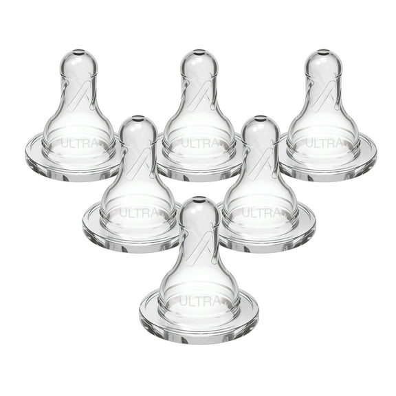 Dr. Brown's Ultra-Preemie Narrow Baby Bottle Nipple, Specialty Extra Slow Flow Rate, 100% Silicone, BPA Free, 0m+, 6 Pack
