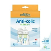 Dr. Brown's Natural Flow Anti-Colic Options+ Wide-Neck Baby Bottle, 5 oz/150 mL, Level 1 Nipple, 2-Pack, 0m+