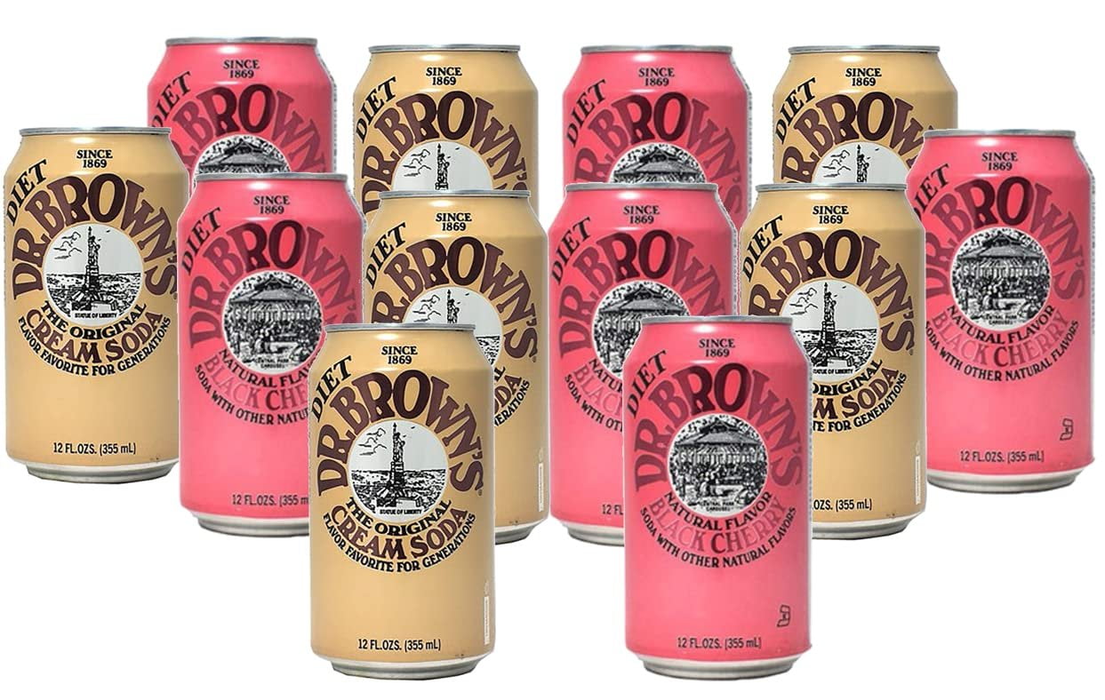 Dr. Browns Soda 12 pack 6 Diet Cream Soda and 6 Diet Black Cherry 12 fl oz Cans