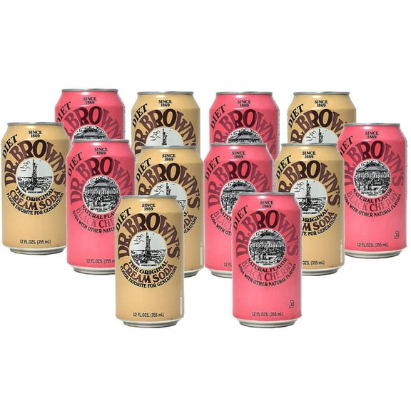 Dr. Browns Soda 12 pack 6 Diet Cream Soda and 6 Diet Black Cherry 12 fl oz Cans