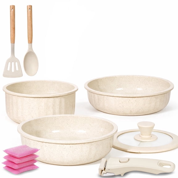 Dr.Camp 11-Piece Nonstick Cookware Set with Detachable Handle, Stackable Pots and Pans Set, Oven Safe Kitchen Cookware for Easy Storage and Everyday Cooking