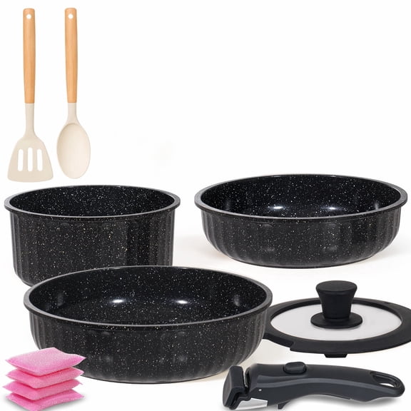 Dr.Camp 11-Piece Nonstick Cookware Set with Detachable Handle, Stackable Pots and Pans Set, Oven Safe Kitchen Cookware for Easy Storage and Everyday Cooking