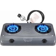thumbnail image 1 of Dr.Camp 35000 BTU Super Power Auto Ignition Camping Hiking Garden Hiking Garden Yard Outdoor Propane Double Burner Stove Cooker Grill, Included CSA Listed Regulator and Gas Hose, 1 of 7