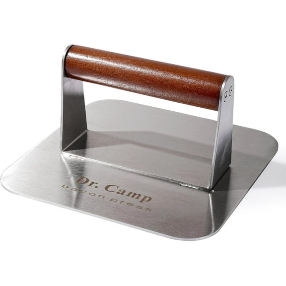 Dr.Camp 7 inch Stainless Steel Smash Burger Press, Heavy-Duty Grill Press with Wood Handle for Meat, Bacon & Hamburgers