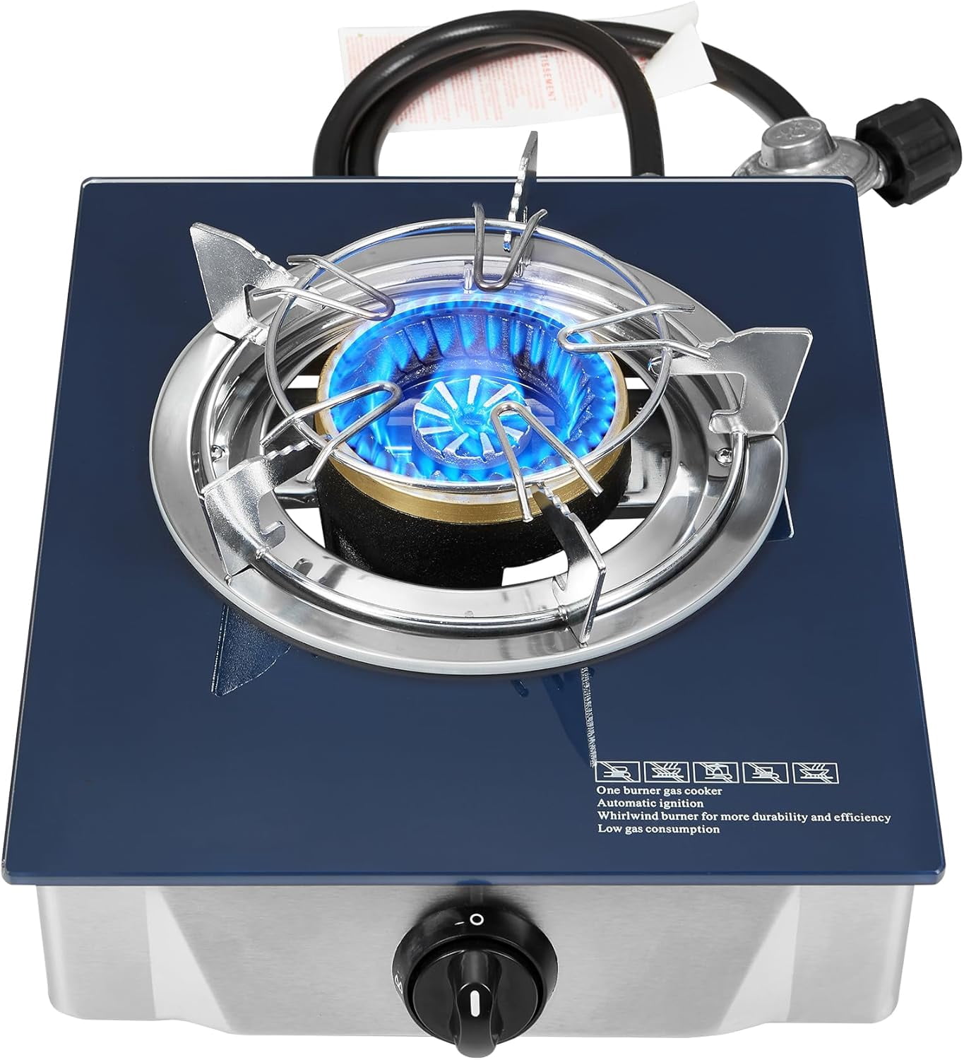 Dr.Camp Propane Gas Stove 12000 BTU Single Burner Glass Top Outdoor Camping Stove with CSA Listed Regulator and Gas Hose