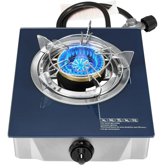 Dr.Camp Propane Gas Stove 12000 BTU Single Burner Glass Top Outdoor Camping Stove with CSA Listed Regulator and Gas Hose