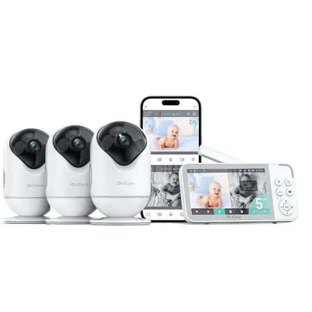 Dr.Care 5" Smart Wifi Baby Monitor with 3 Cameras,APP Control, Cry & Motion Detection,Pan-Tilt-Zoom,Temp, Nightvision