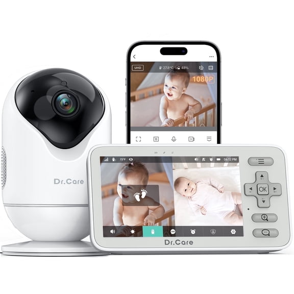 Dr.Care VistaView Lite Smart Wifi Baby Monitor – 4" 720P Split Screen, 1080P Camera, App Control, Motion Alerts