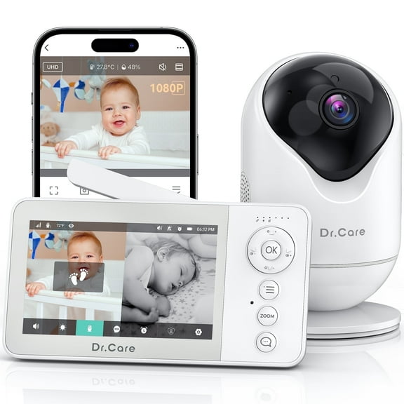 Dr.Care VistaView Lite RB WiFi Baby Monitor – 4" Split Screen, 1080P Camera, App Control, Motion Alerts, Removable Battery